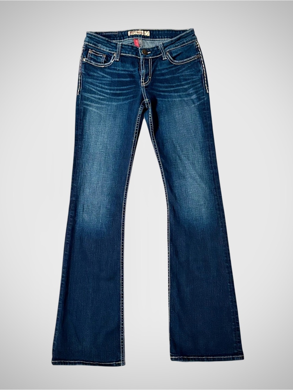 BKE Sabrina Dark Wash Flare Jeans Women Size 28 x 35.5 Distressed Raw Hem Y2K